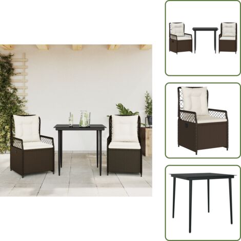 Muebles de exterior - vidaXL Set comedor de jardín 3 piezas y cojines ratán sintético marrón - Asiento de jardín