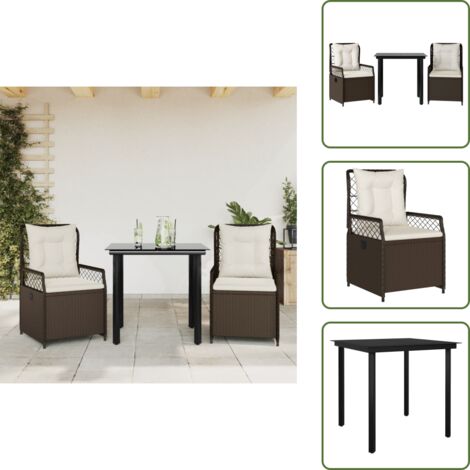 Muebles de exterior - vidaXL Set comedor de jardín 3 piezas y cojines ratán sintético marrón - Asiento de jardín