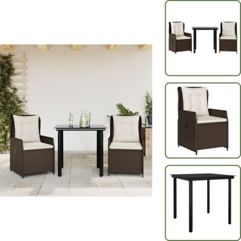 Muebles de exterior - vidaXL Set comedor de jardín 3 piezas y cojines ratán sintético marrón - Asiento de jardín