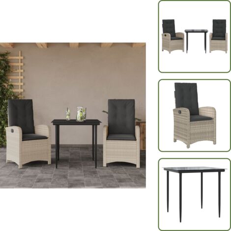 Muebles de exterior - vidaXL Set comedor de jardín 3 pzas cojines ratán sintético gris claro - Sillas reclinables
