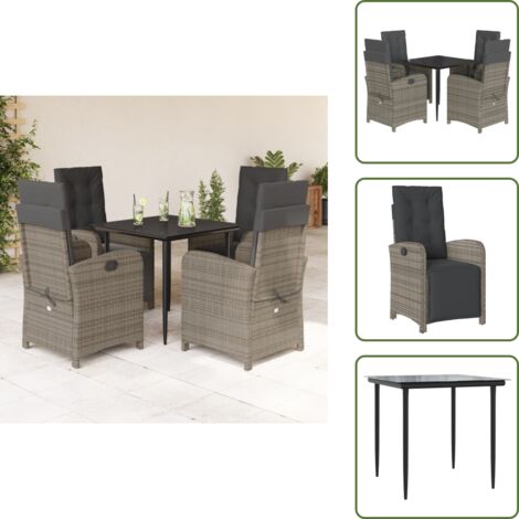 Muebles de exterior - vidaXL Set comedor de jardín 5 piezas con cojines ratán sintético gris - Sillas reclinables