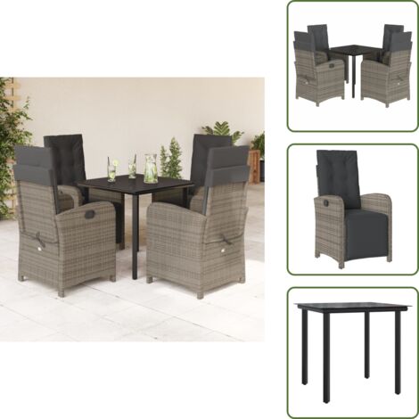Muebles de exterior - vidaXL Set comedor de jardín 5 piezas con cojines ratán sintético gris - Sillas reclinables