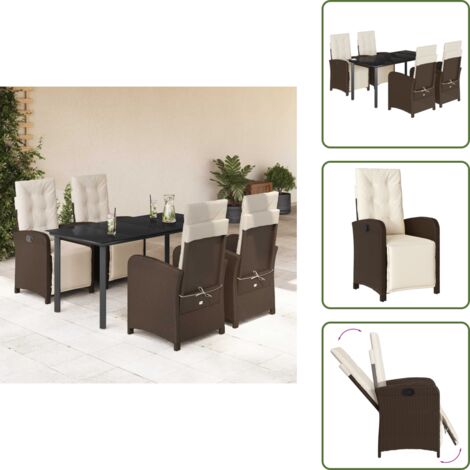 Muebles de exterior - vidaXL Set comedor de jardín 5 piezas y cojines ratán sintético marrón - Sillas reclinables