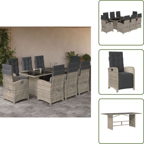 Muebles de exterior - vidaXL Set comedor de jardín 9 pzas cojines ratán sintético gris claro - Sillas reclinables