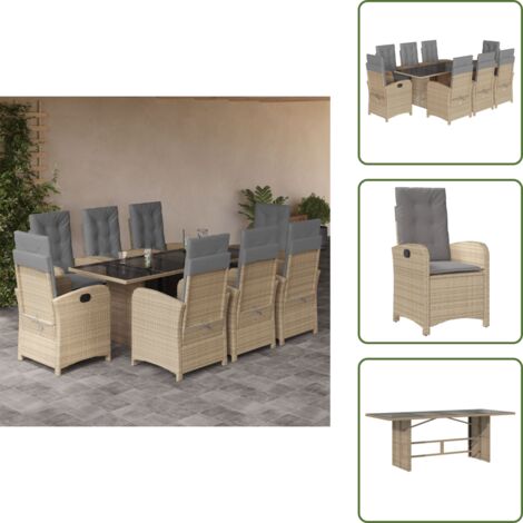 Muebles de exterior - vidaXL Set comedor de jardín 9 pzas con cojines ratán sintético beige - Asiento de jardín
