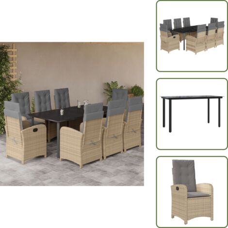 Muebles de exterior - vidaXL Set comedor de jardín 9 pzas con cojines ratán sintético beige - Asientos de jardín