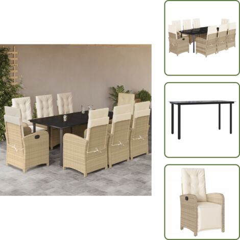 Muebles de exterior - vidaXL Set comedor de jardín 9 pzas con cojines ratán sintético beige - Sillas reclinables