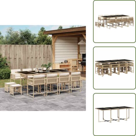 Muebles de exterior - vidaXL Set comedor de jardín con cojines 13 pzas ratán sintético beige - Ratán sintético