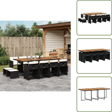 Muebles de exterior - vidaXL Set comedor de jardín con cojines 13 pzas ratán sintético negro - Ratán sintético