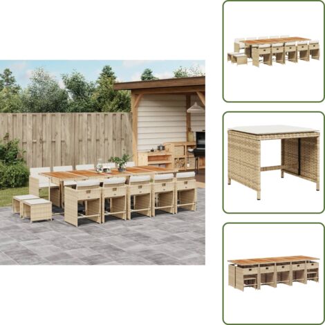 Muebles de exterior - vidaXL Set comedor de jardín con cojines 15 pzas ratán sintético beige - Mesa de jardín