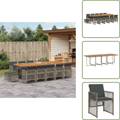 Muebles de exterior - vidaXL Set comedor de jardín con cojines 15 pzas ratán sintético gris - Ratán sintético