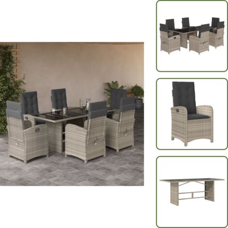 Muebles de exterior - vidaXL Set comedor jardín 7 pzas y cojines ratán sintético gris claro - Sillas reclinables