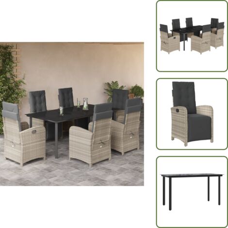 Muebles de exterior - vidaXL Set comedor jardín 7 pzas y cojines ratán sintético gris claro - Sillas reclinables