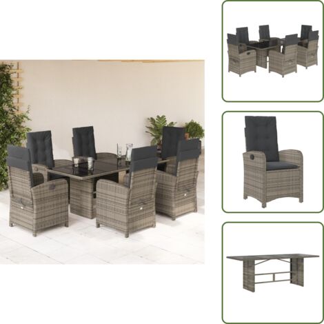 Muebles de exterior - vidaXL Set comedor jardín 7 pzas y cojines ratán sintético gris - Sillas reclinables