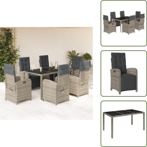 Muebles de exterior - vidaXL Set comedor jardín 7 pzas y cojines ratán sintético gris - Sillas reclinables
