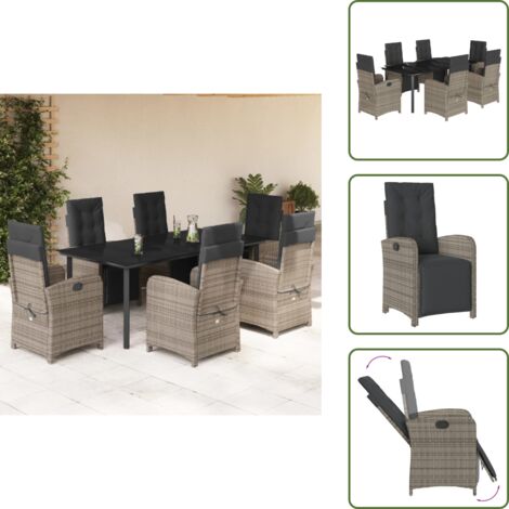 Muebles de exterior - vidaXL Set comedor jardín 7 pzas y cojines ratán sintético gris - Sillas reclinables