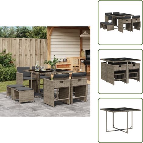Muebles de exterior - vidaXL Set comedor jardín 9 pzas y cojines ratán sintético gris - Ratán sintético