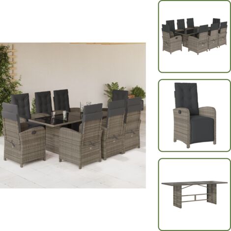 Muebles de exterior - vidaXL Set comedor jardín 9 pzas y cojines ratán sintético gris - Sillas reclinables