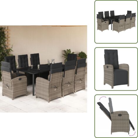 Muebles de exterior - vidaXL Set comedor jardín 9 pzas y cojines ratán sintético gris - Sillas reclinables