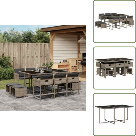 Muebles de exterior - vidaXL Set de comedor de jardín 11 pzas y cojines ratán sintético gris - Mesa de jardín