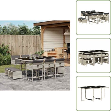 Muebles de exterior - vidaXL Set de comedor de jardín 11 pzas y cojines ratán sintético gris - Mesa de jardín