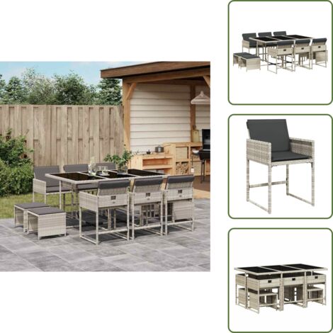 Muebles de exterior - vidaXL Set de comedor de jardín 11 pzas y cojines ratán sintético gris - Mesa de jardín