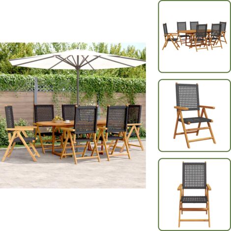Muebles de exterior - vidaXL Set de comedor de jardín 7 pzas ratán PE madera acacia negro - Ratán sintético