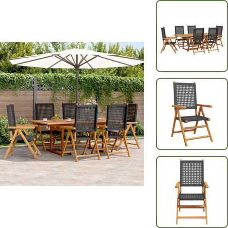 Muebles de exterior - vidaXL Set de comedor de jardín 7 pzas ratán PE madera acacia negro - Ratán sintético