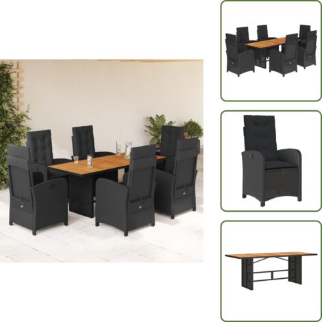 Muebles de exterior - vidaXL Set de comedor de jardín 7 pzas y cojines ratán sintético negro - Sillas reclinables