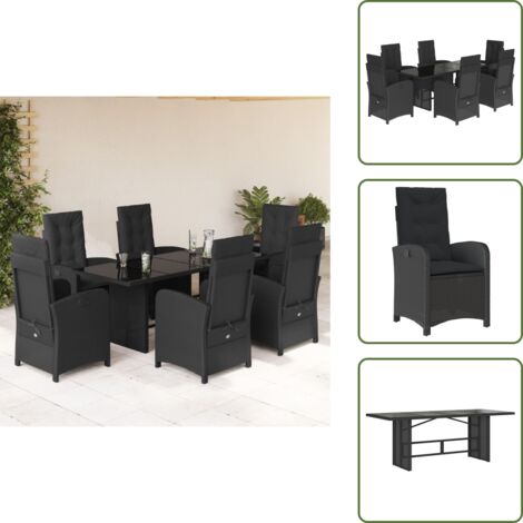 Muebles de exterior - vidaXL Set de comedor de jardín 7 pzas y cojines ratán sintético negro - Sillas reclinables