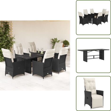 Muebles de exterior - vidaXL Set de comedor de jardín 7 pzas y cojines ratán sintético negro - Sillas reclinables