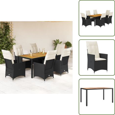 Muebles de exterior - vidaXL Set de comedor de jardín 7 pzas y cojines ratán sintético negro - Sillas reclinables