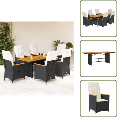 Muebles de exterior - vidaXL Set de comedor de jardín 7 pzas y cojines ratán sintético negro - Sillas reclinables