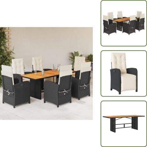 Muebles de exterior - vidaXL Set de comedor de jardín 7 pzas y cojines ratán sintético negro - Sillas reclinables
