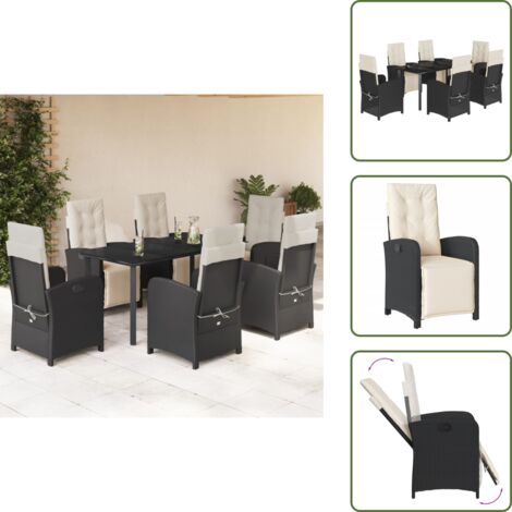 Muebles de exterior - vidaXL Set de comedor de jardín 7 pzas y cojines ratán sintético negro - Sillas reclinables