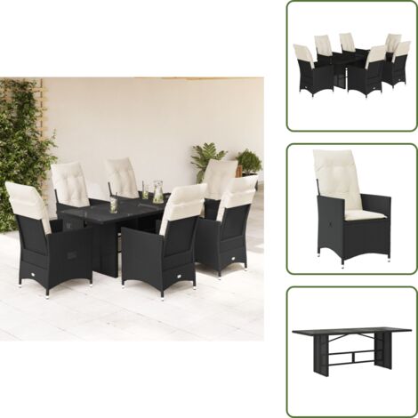 Muebles de exterior - vidaXL Set de comedor de jardín 7 pzas y cojines ratán sintético negro - Sillas reclinables