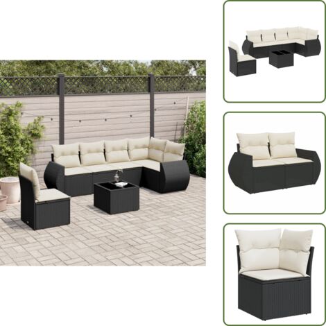 Muebles de exterior - vidaXL Set de comedor de jardín 7 pzas y cojines ratán sintético negro - Sofás de terraza
