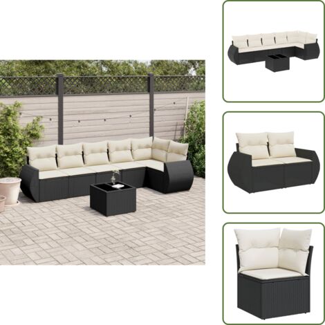Muebles de exterior - vidaXL Set de comedor de jardín 7 pzas y cojines ratán sintético negro - Sofás de terraza