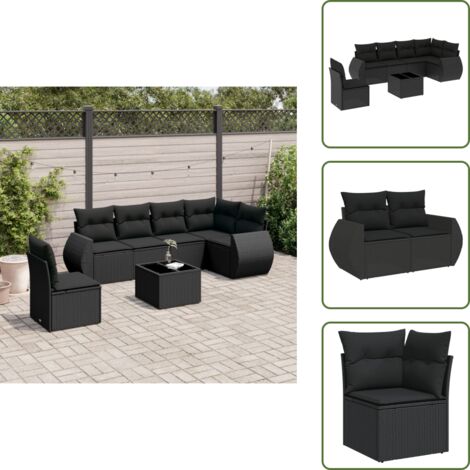 Muebles de exterior - vidaXL Set de comedor de jardín 7 pzas y cojines ratán sintético negro - Sofás de terraza