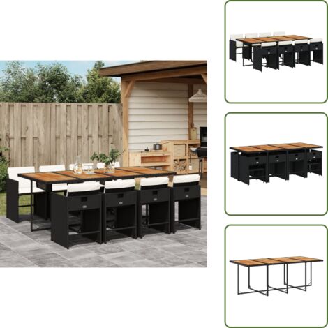 Muebles de exterior - vidaXL Set de comedor de jardín 9 pzas y cojines ratán sintético negro - Mesa de jardín