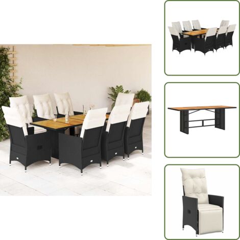 Muebles de exterior - vidaXL Set de comedor de jardín 9 pzas y cojines ratán sintético negro - Sillas reclinables