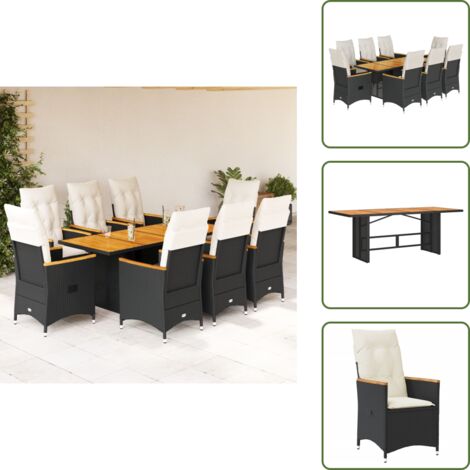 Muebles de exterior - vidaXL Set de comedor de jardín 9 pzas y cojines ratán sintético negro - Sillas reclinables