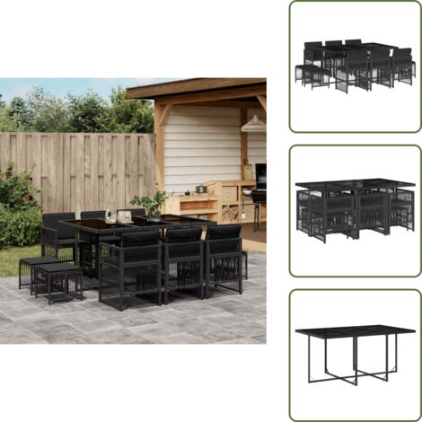 Muebles de exterior - vidaXL Set de comedor jardín 11 pzas con cojines ratán sintético negro - Mesa de jardín