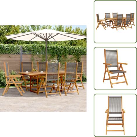 Muebles de exterior - vidaXL Set de comedor jardín 7 pzas polipropileno madera maciza gris - Comedor exterior