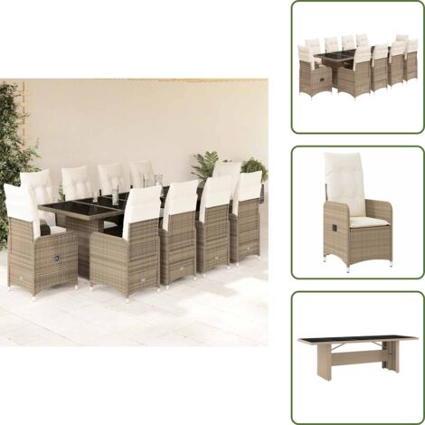 Muebles de exterior - vidaXL Set de mesa y sillas de jardín 11 pzas y cojines ratán PE beige - Ratán sintético