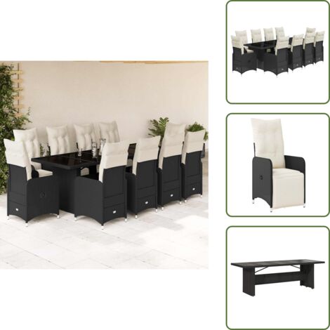 Muebles de exterior - vidaXL Set de mesa y sillas de jardín y cojines 11 pzas ratán PE negro - Ratán sintético