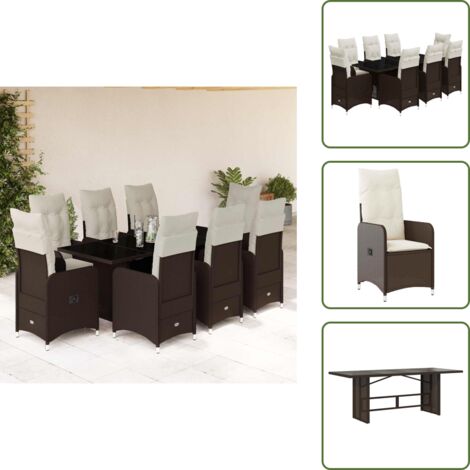 Muebles de exterior - vidaXL Set de mesa y sillas jardín 9 piezas y cojines ratán PE marrón - Sillas reclinables