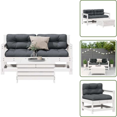 Muebles de exterior - vidaXL Set de muebles de jardín 3 pzas con cojines madera pino blanco - Sillas de jardín