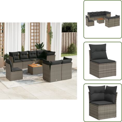 Muebles de exterior - vidaXL Set de muebles de jardín 9 pzas y cojines ratán sintético gris - Asientos de jardín