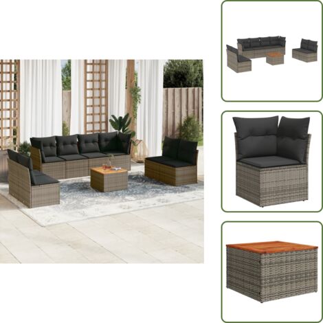 Muebles de exterior - vidaXL Set de muebles de jardín 9 pzas y cojines ratán sintético gris - Asientos de jardín